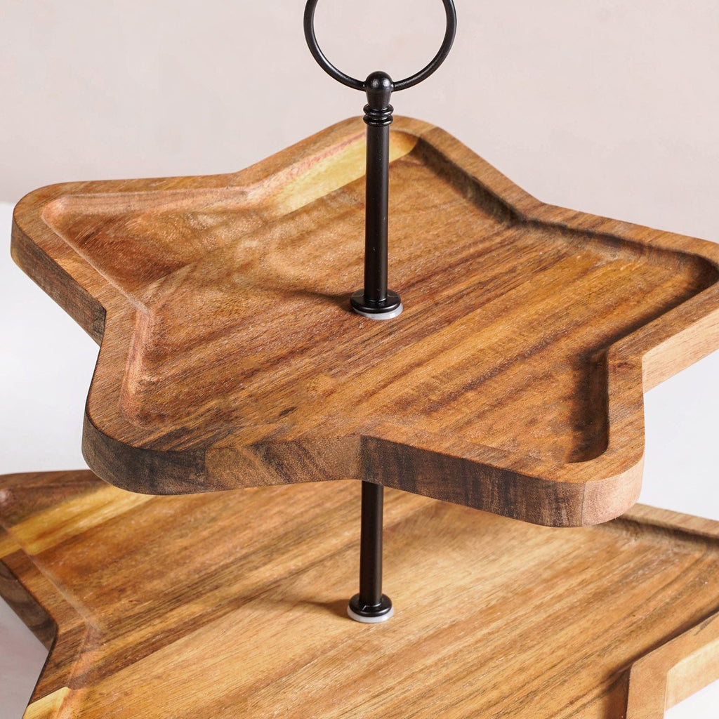 Star 2 Tier Wooden Cake Stand Nestasia