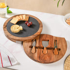 Round Wooden Charcuterie Board With Cheese Knives Nestasia