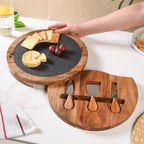 Round Wooden Charcuterie Board With Cheese Knives Nestasia