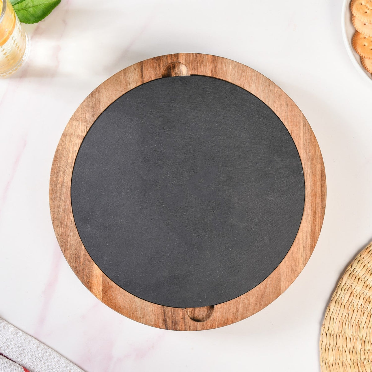 Round Wooden Charcuterie Board With Cheese Knives Nestasia