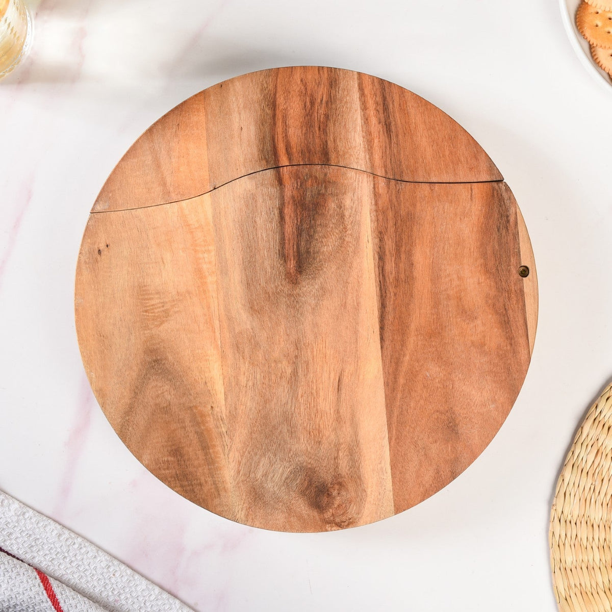 Round Wooden Charcuterie Board With Cheese Knives Nestasia
