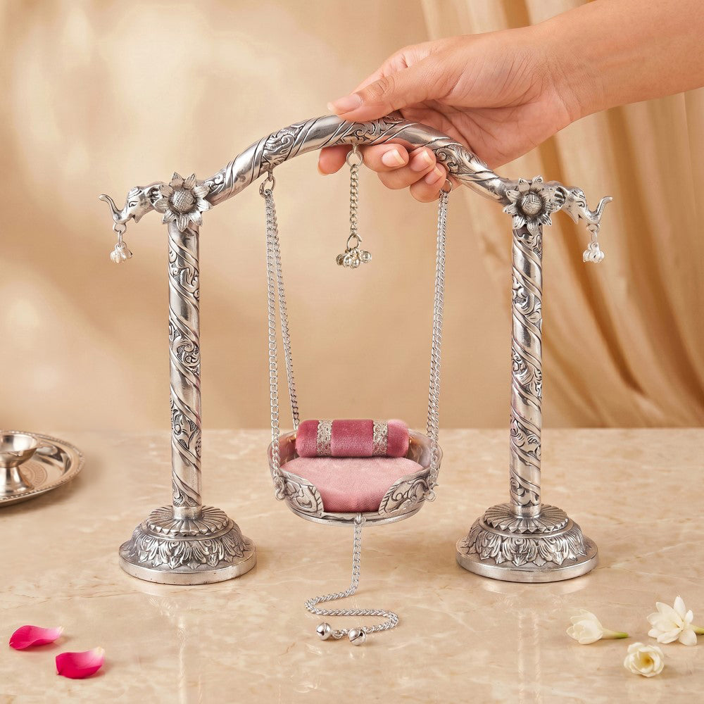 Pure Brass Silver Plated Jhula For Laddu Gopal Nestasia