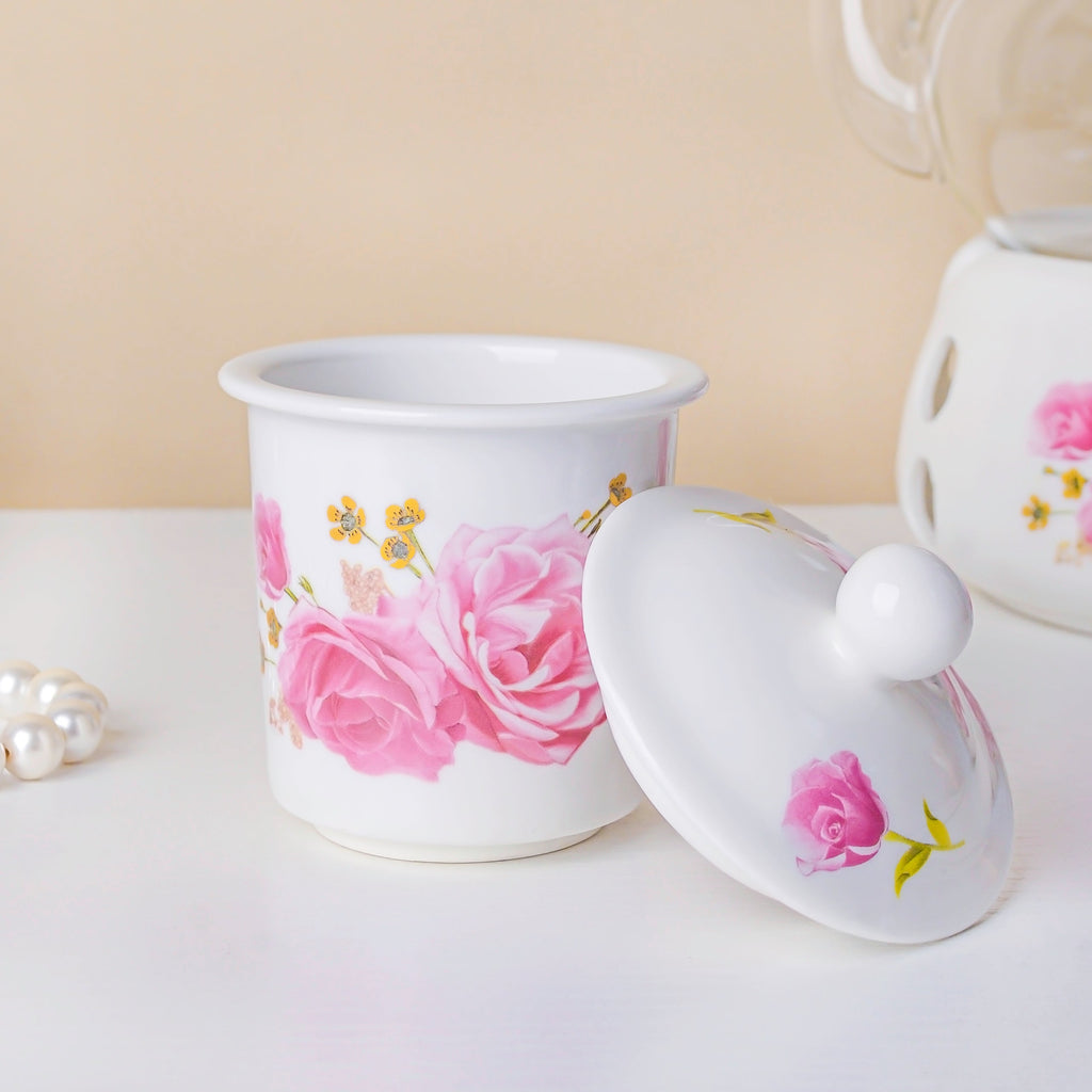 Cherry Rose Glass Teapot With Warmer Base 700 ml Nestasia