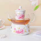 Cherry Rose Glass Teapot With Warmer Base 700 ml Nestasia