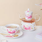 Cherry Rose Glass Teapot With Warmer Base 700 ml Nestasia