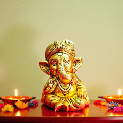Brass Appu Ganesh idol – a charming symbol of wisdom and good fortune - Brass Ganesh Statue (Yellow, 4.2 Inch)