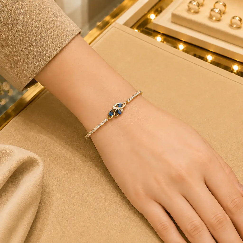 Leaf & Vine Tennis Bracelet for Women | CZ Stones, Gold-Tone Clasp Vedansh Craft