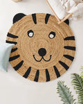 Handwoven Tiger Design Beige Round Jute Carpet For Bedroom And Hall