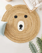 Handmade Teddy Bear Design Beige Round Jute Carpet For Bedroom