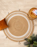 Handmade Beige Round Jute Carpet For Hall And Balcony