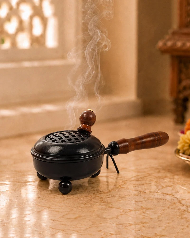 Decorative Metal Dhoop Dani Burner for Home Temple Aarti and Aromatherapy