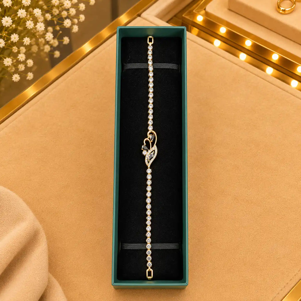 Leaf & Vine Tennis Bracelet for Women | CZ Stones, Gold-Tone Clasp Vedansh Craft