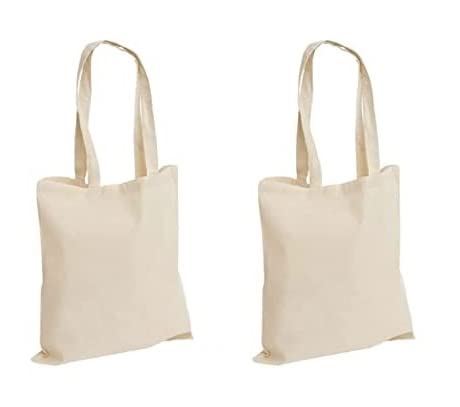 Mezco Reusable Natural Cotton Blank Grocery Shopping Cloth Bags | Canvas Tote Blank Washable Plain Cloth Multipurpose Bag for Girl's (Off White) (Pack Of 2)