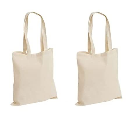 Mluffy Washable Organic Cotton Canvas Fashionable Tote Plain Carry Bag | Lightweight Medium Reusable Grocery Shopping Cloth Bag for Girl's and Men's (Off White) (Pack Of 2)