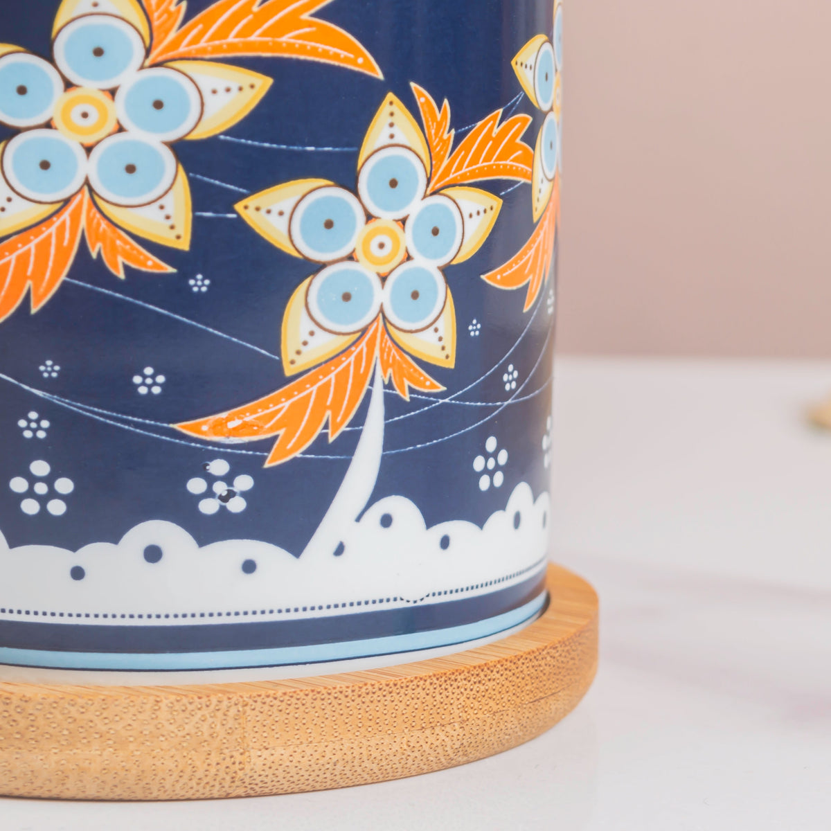 Bloom Fiesta Botanical Planter Blue With Wooden Coaster Nestasia