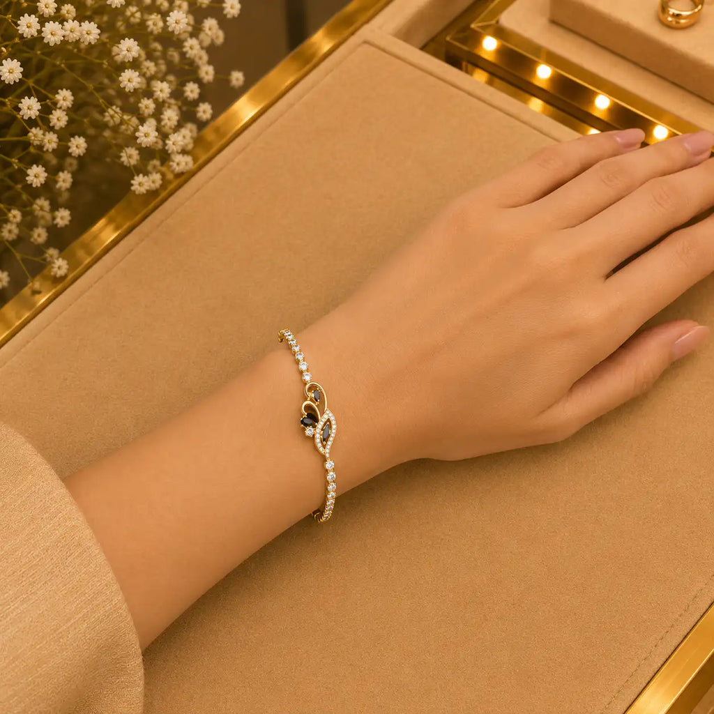 Leaf & Vine Tennis Bracelet for Women | CZ Stones, Gold-Tone Clasp Vedansh Craft