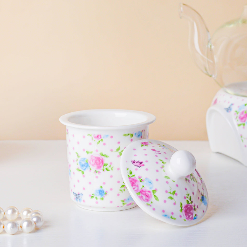 Magnolia Pink And Blue Glass Teapot With Warmer Base 700 ml Nestasia