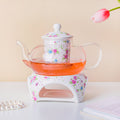 Magnolia Pink And Blue Glass Teapot With Warmer Base 700 ml Nestasia