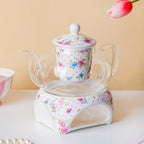Magnolia Pink And Blue Glass Teapot With Warmer Base 700 ml Nestasia