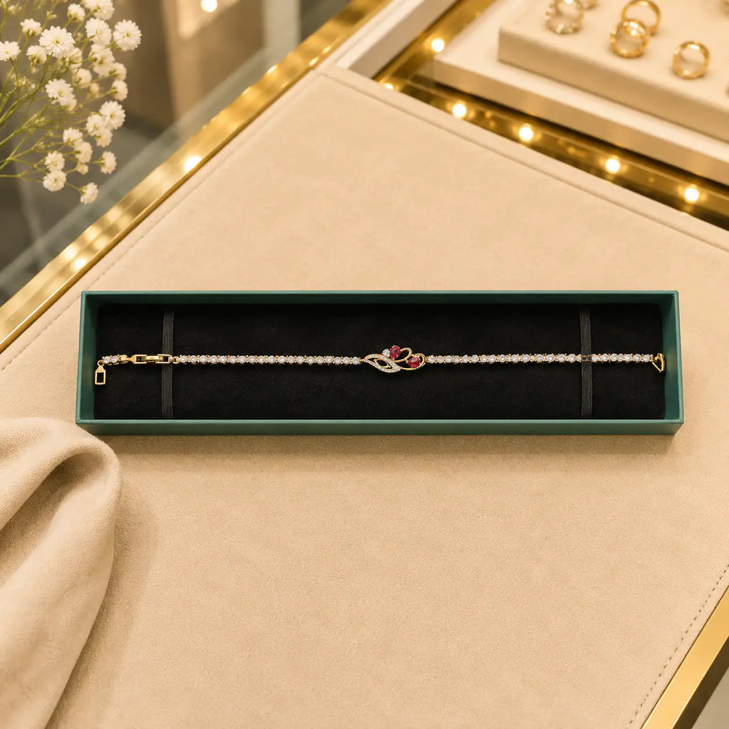 Leaf & Vine Tennis Bracelet for Women | CZ Stones, Gold-Tone Clasp Vedansh Craft