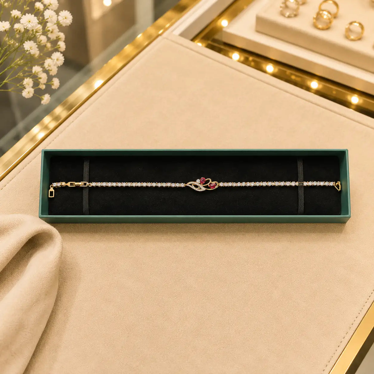 Leaf & Vine Tennis Bracelet for Women | CZ Stones, Gold-Tone Clasp Vedansh Craft