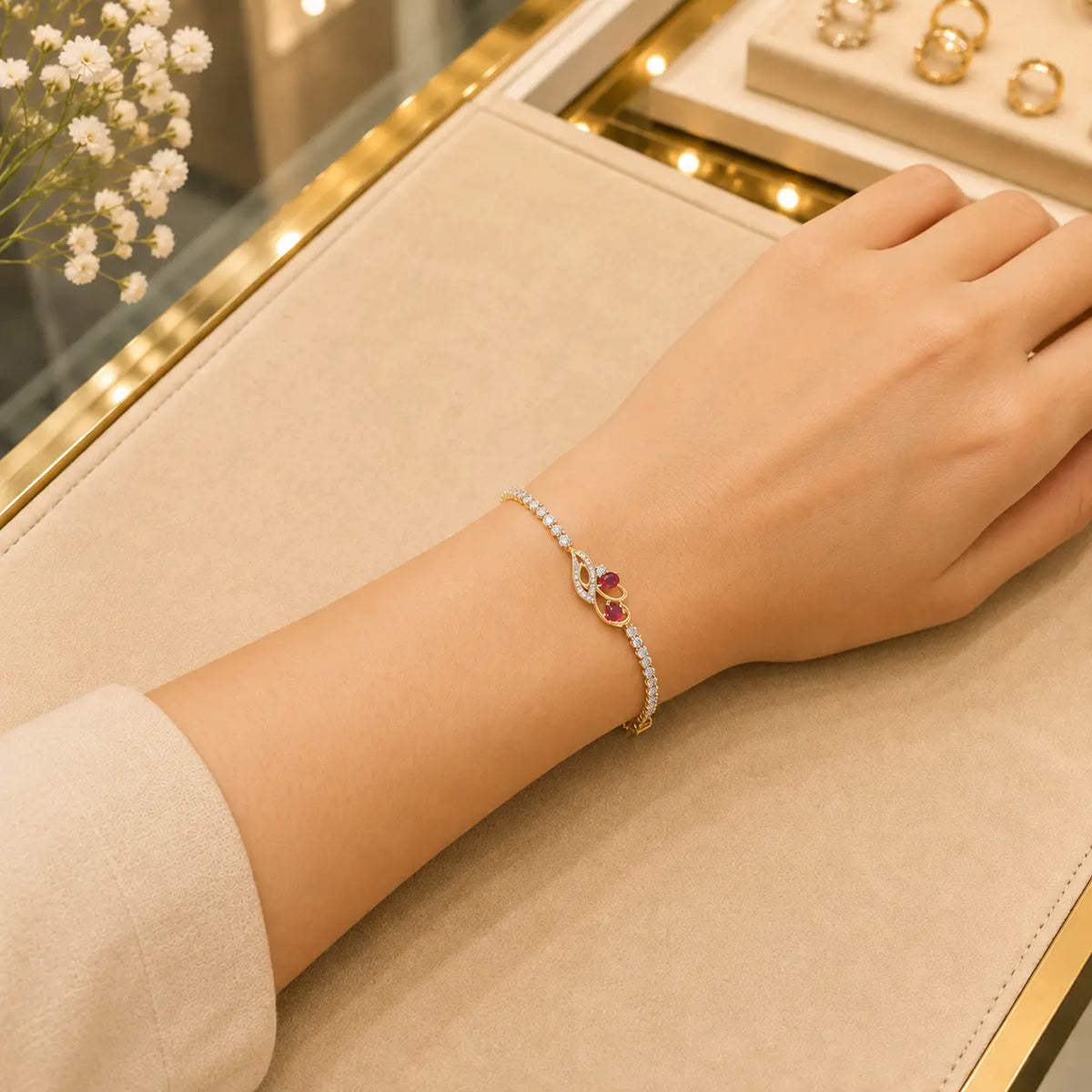 Leaf & Vine Tennis Bracelet for Women | CZ Stones, Gold-Tone Clasp Vedansh Craft