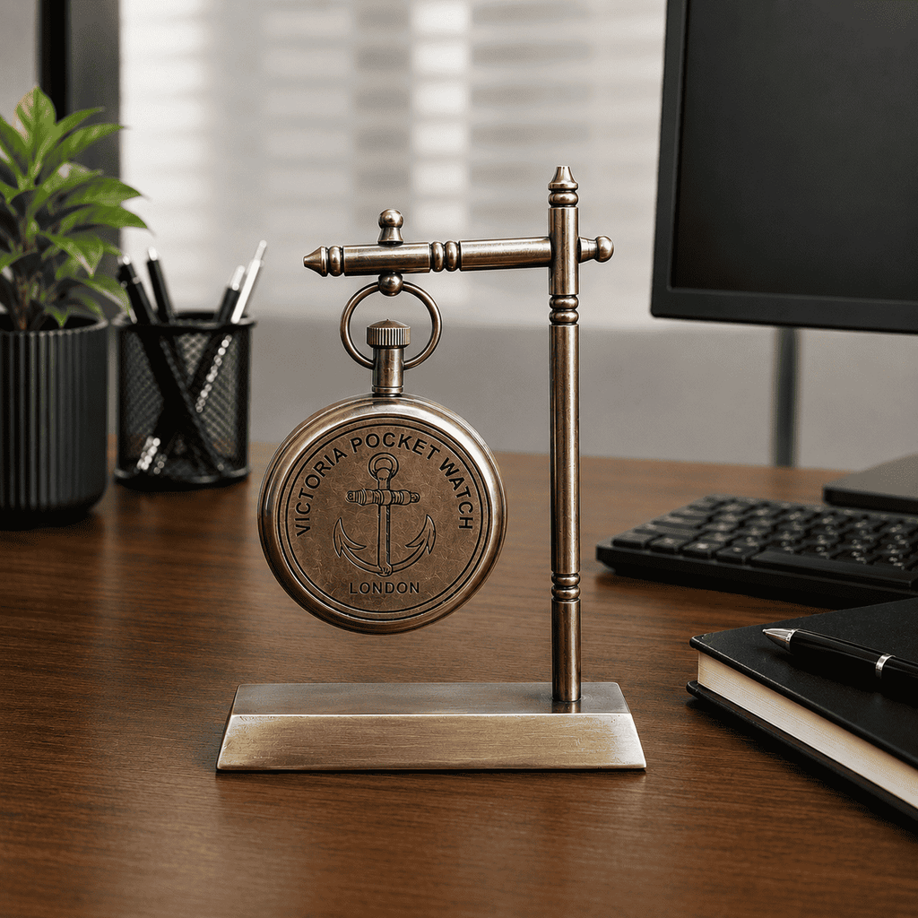 Brass Hanging Table Clock with Stand (5.5 Inch) Vedansh Craft