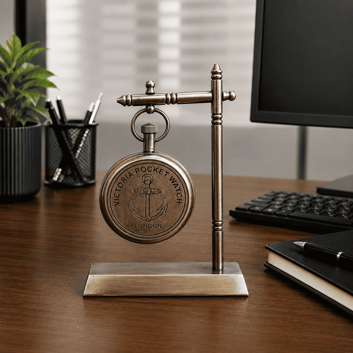Brass Hanging Table Clock with Stand (5.5 Inch) Vedansh Craft