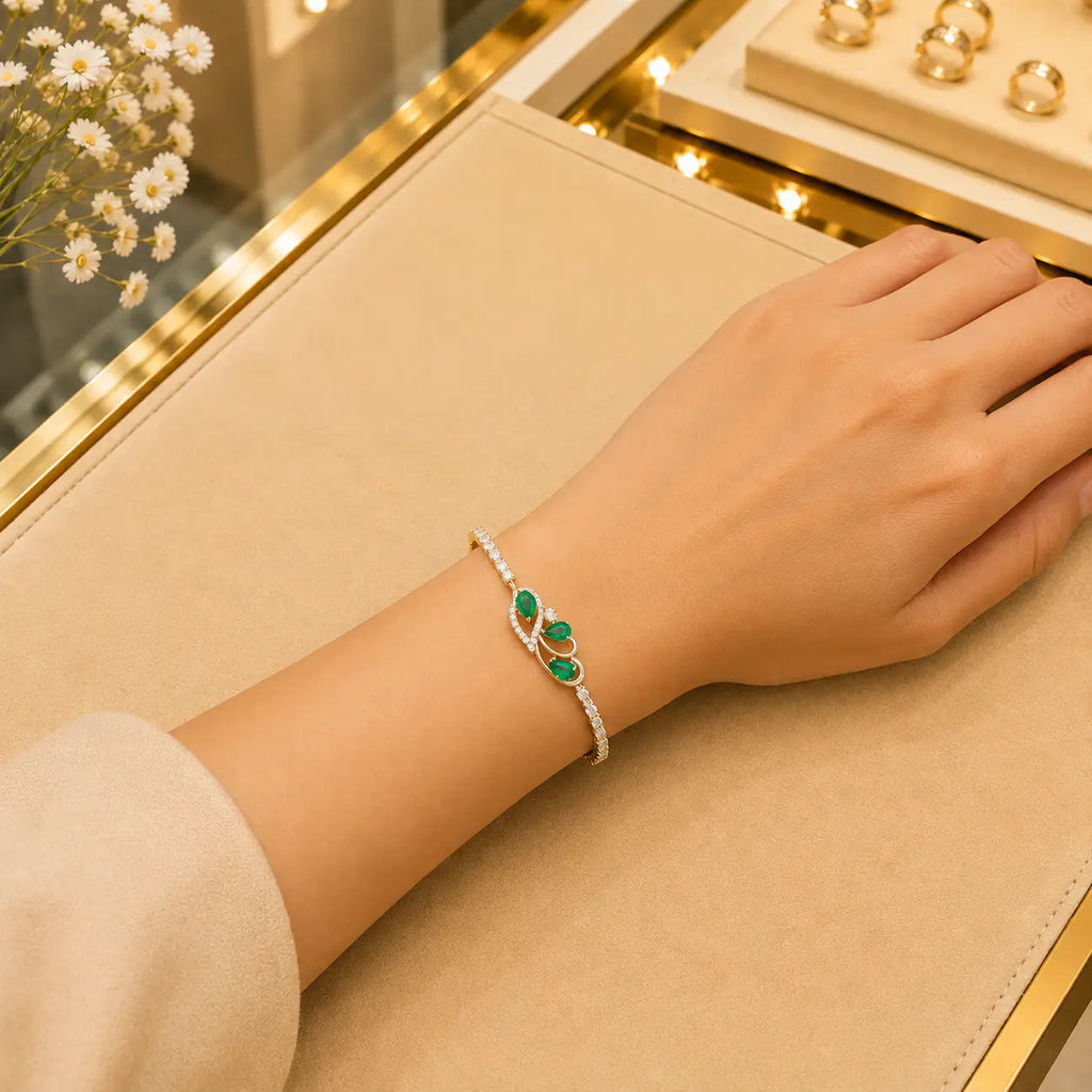 Leaf & Vine Tennis Bracelet for Women | CZ Stones, Gold-Tone Clasp Vedansh Craft