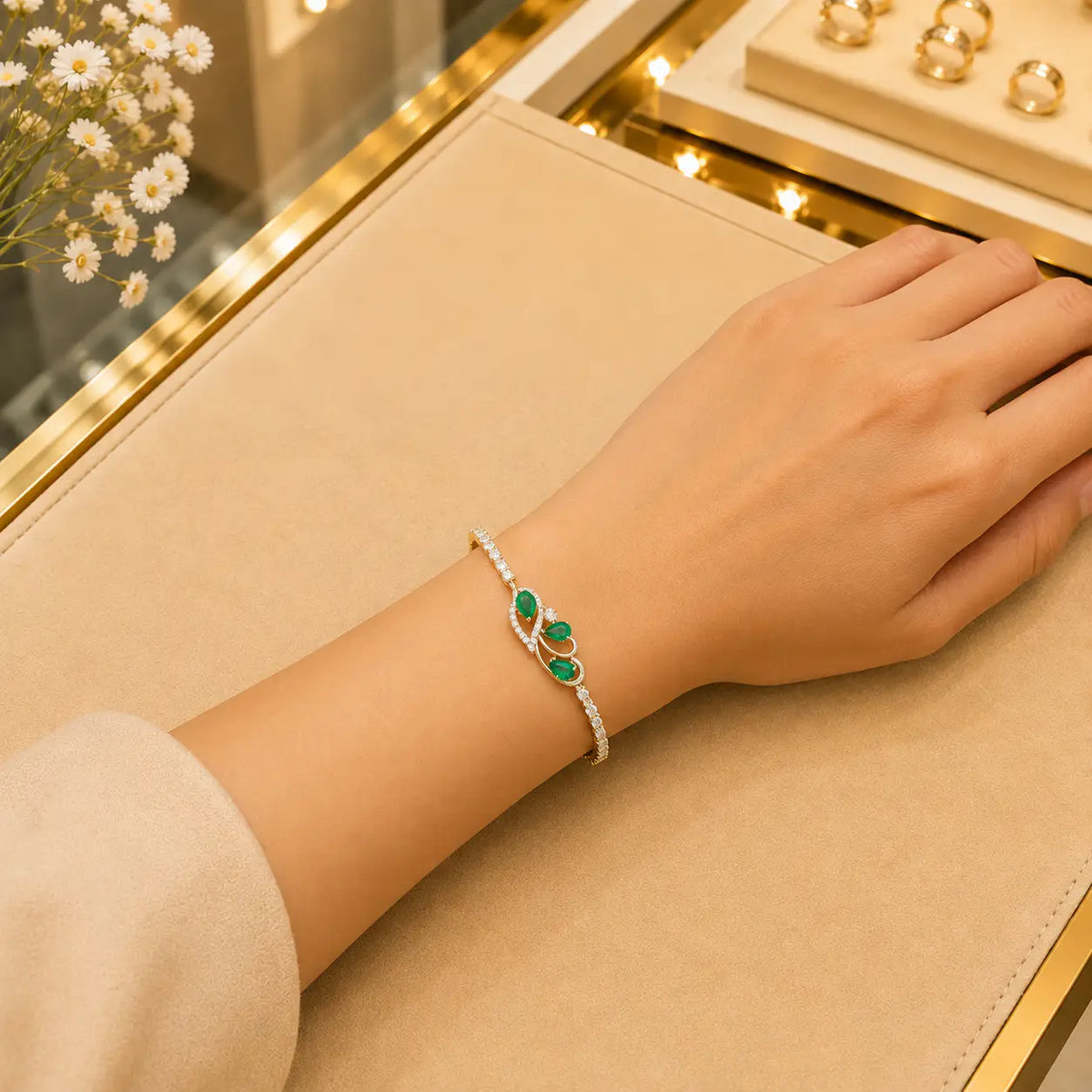Leaf & Vine Tennis Bracelet for Women | CZ Stones, Gold-Tone Clasp Vedansh Craft