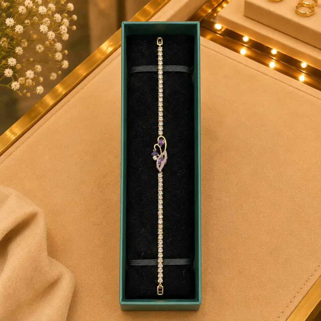Leaf & Vine Tennis Bracelet for Women | CZ Stones, Gold-Tone Clasp Vedansh Craft