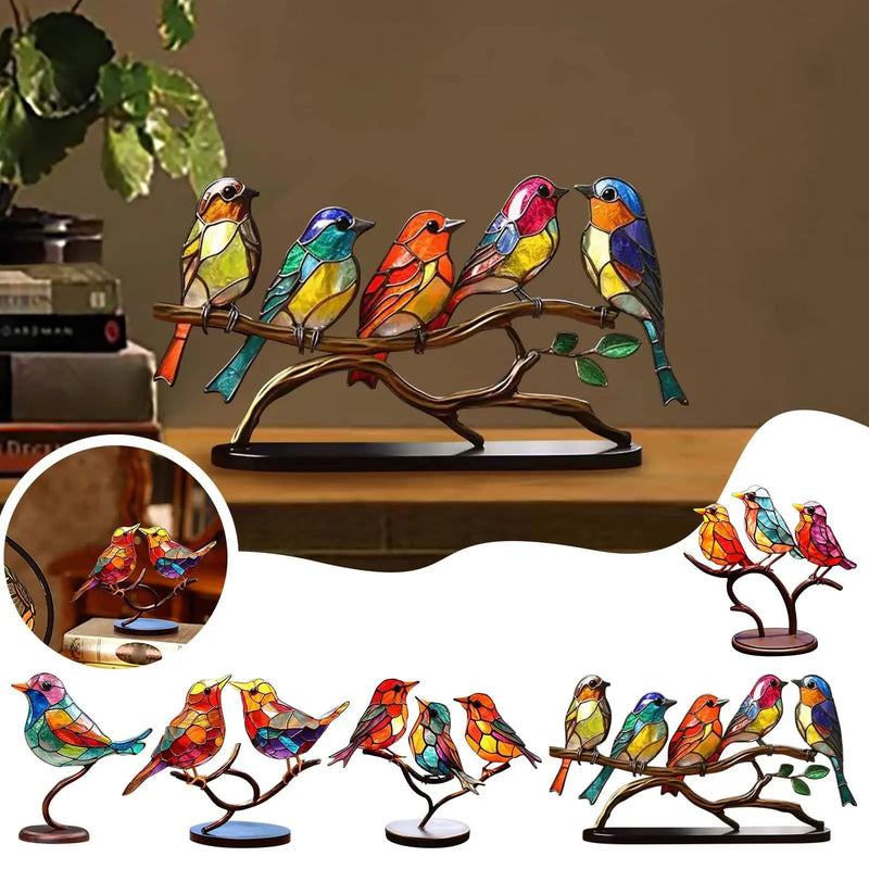Stained Birds On Branch Desktop Ornaments For Bird Lover Home Decor Desk Decor For Bedroom Living Room And Office kafalo