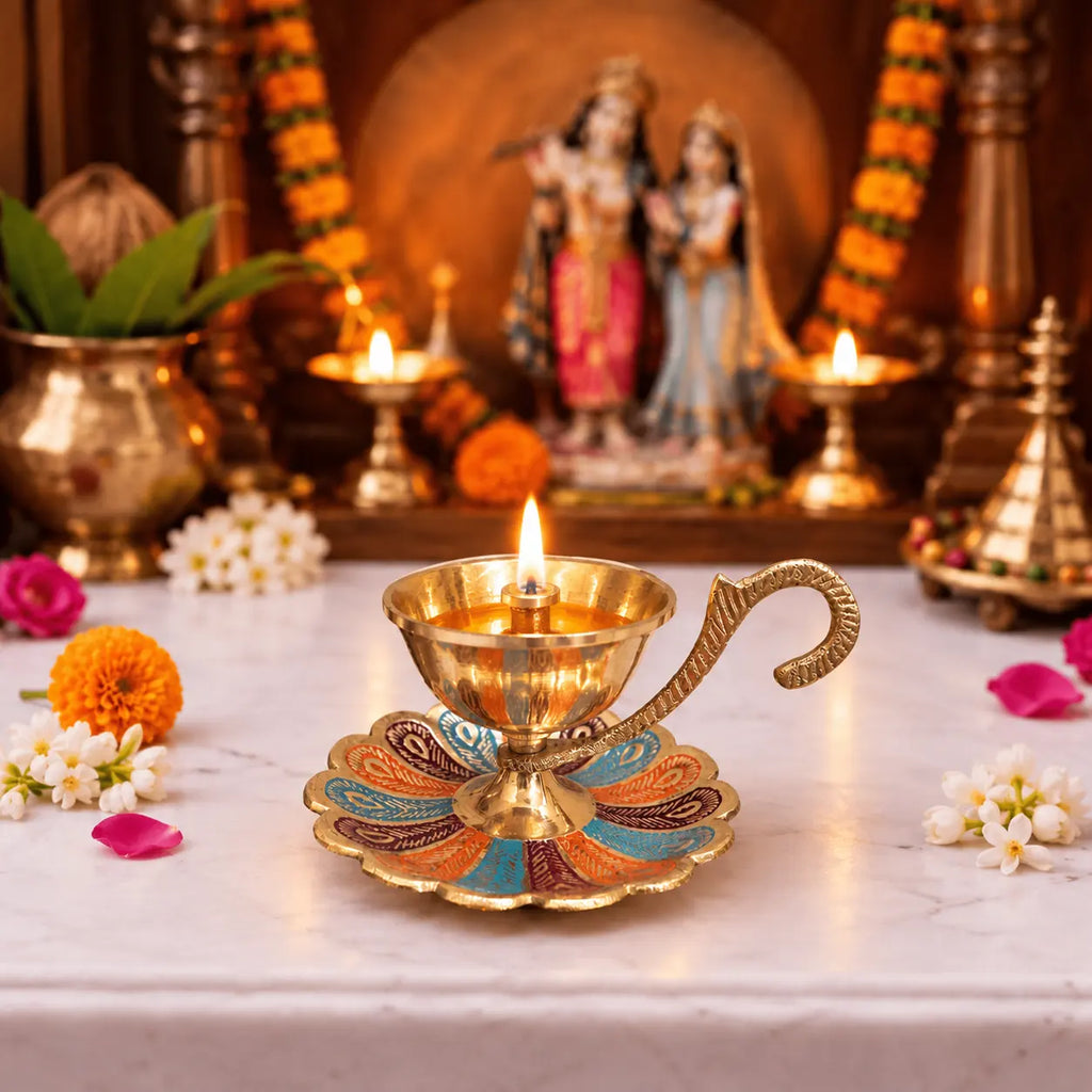 Brass Hand Painted Akhand Diya (2.2 Inch) Vedansh Craft