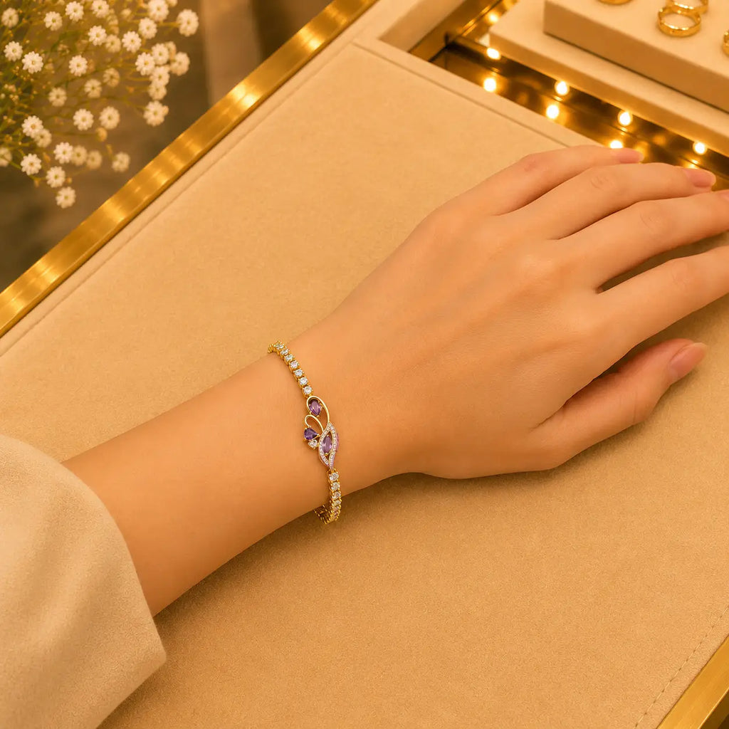 Leaf & Vine Tennis Bracelet for Women | CZ Stones, Gold-Tone Clasp Vedansh Craft