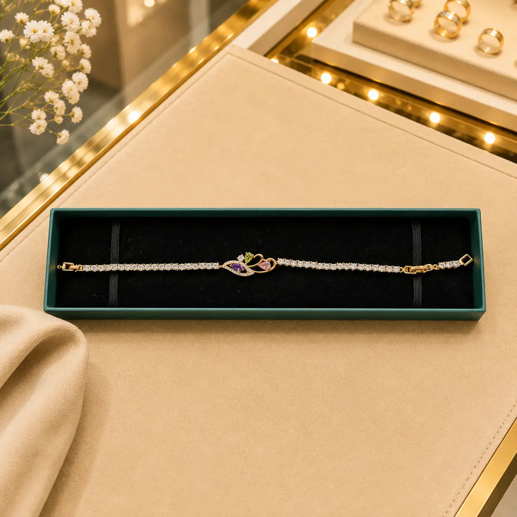 Leaf & Vine Tennis Bracelet for Women | CZ Stones, Gold-Tone Clasp Vedansh Craft