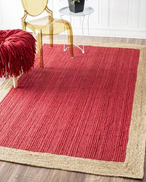 Rectangular Red Jute Floor Mat For Bedroom