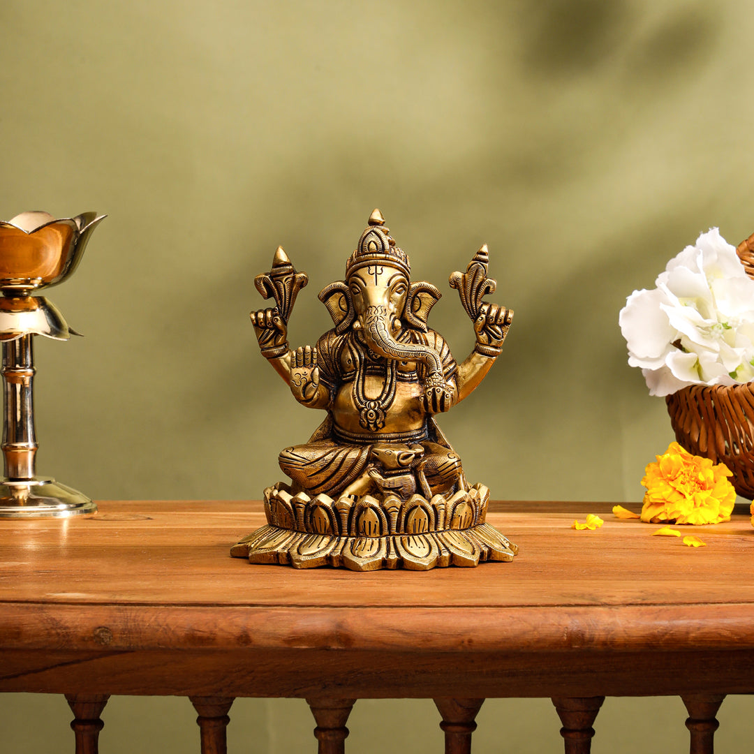 Brass Superfine Sitting Ganesha Idol (5.8 Inch) Vedansh Craft