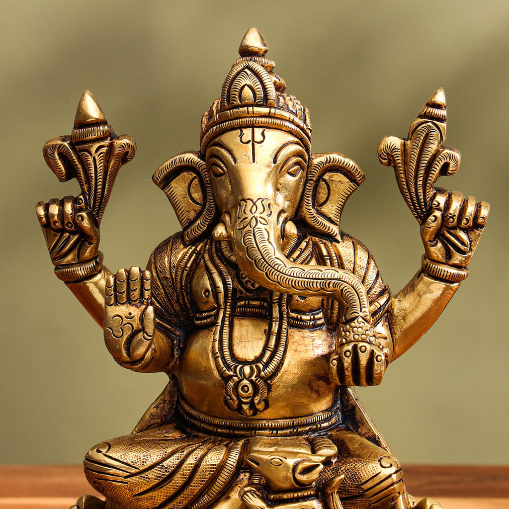 Brass Superfine Sitting Ganesha Idol (5.8 Inch) Vedansh Craft