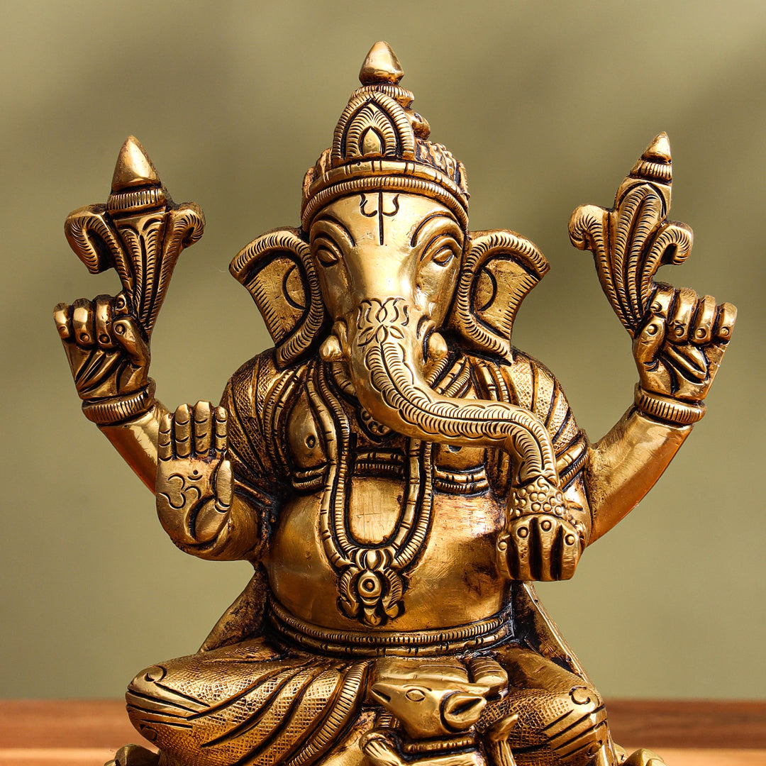 Brass Superfine Sitting Ganesha Idol (5.8 Inch) Vedansh Craft