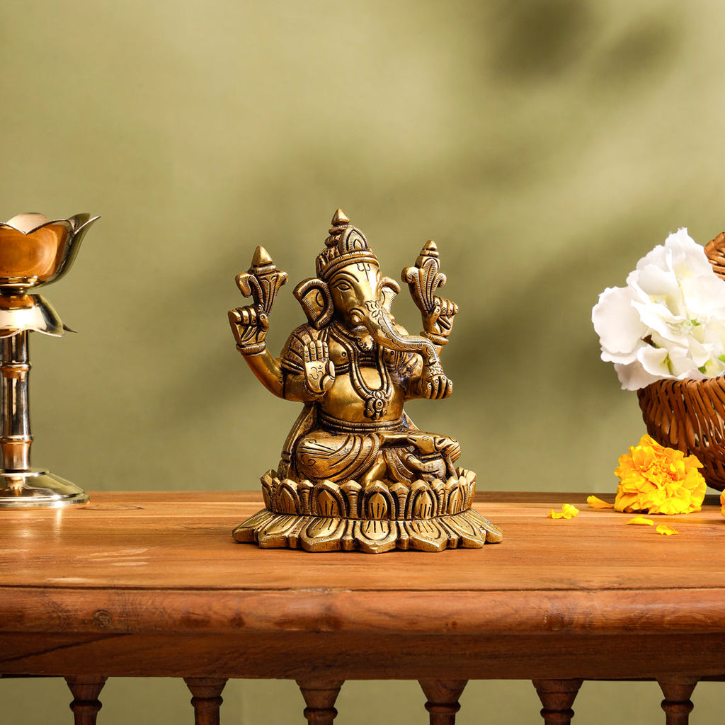 Brass Superfine Sitting Ganesha Idol (5.8 Inch) Vedansh Craft