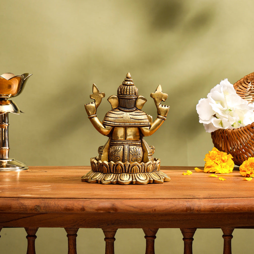 Brass Superfine Sitting Ganesha Idol (5.8 Inch) Vedansh Craft