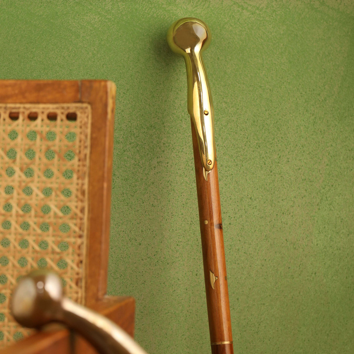 Brass Plain Wooden Walking Stick (37.5 Inch) Vedansh Craft