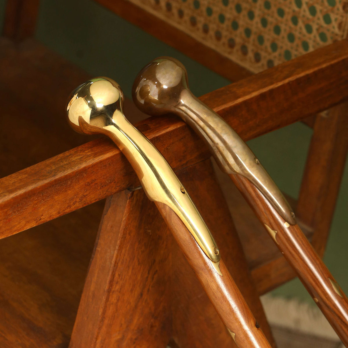 Brass Plain Wooden Walking Stick (37.5 Inch) Vedansh Craft