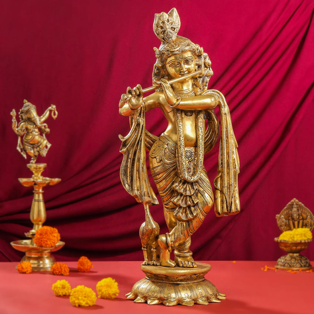 Brass Standing Krishna Idol (24.5 Inch) Vedansh Craft