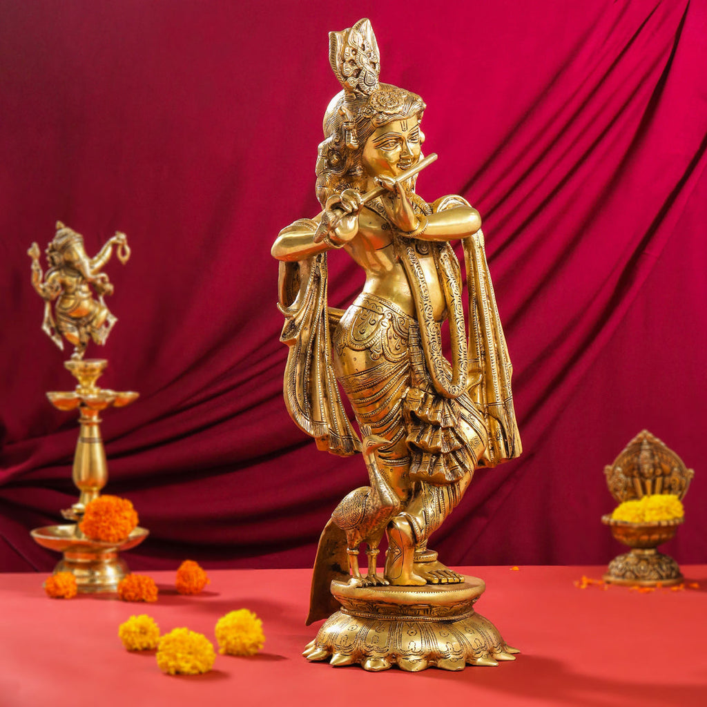 Brass Standing Krishna Idol (24.5 Inch) Vedansh Craft