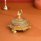 Brass Tortoise Peacock Dhoop Dani & Incense Holder (5 Inch) Vedansh Craft