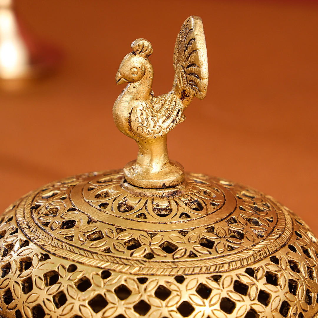 Brass Tortoise Peacock Dhoop Dani & Incense Holder (5 Inch) Vedansh Craft