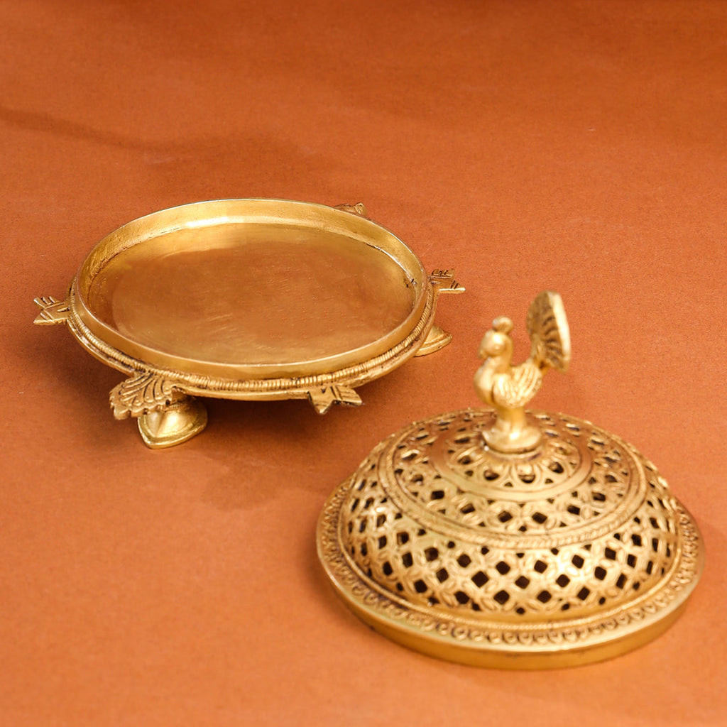 Brass Tortoise Peacock Dhoop Dani & Incense Holder (5 Inch) Vedansh Craft