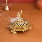 Brass Tortoise Peacock Dhoop Dani & Incense Holder (5 Inch) Vedansh Craft