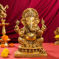 Brass Superfine Lord Sitting Ganesha Idol (14") Vedansh Craft